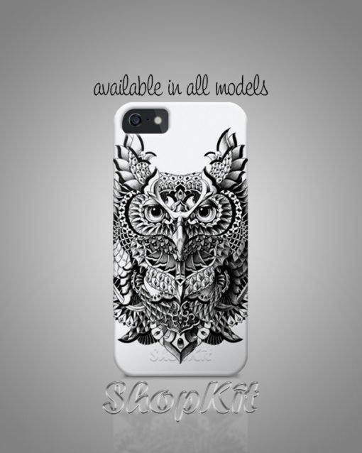 B&W Owl illustration on mobile cover