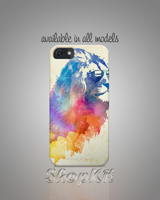 Colorful lion painting with pain splashes on apple mobile cover