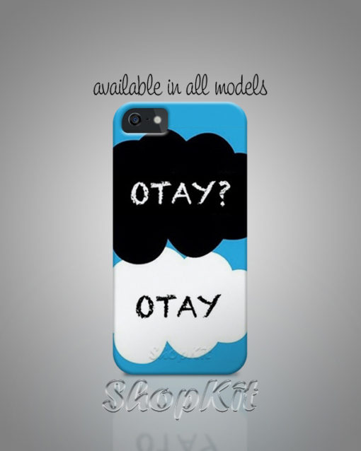 otay otay written in clouds shapes on mobile cover