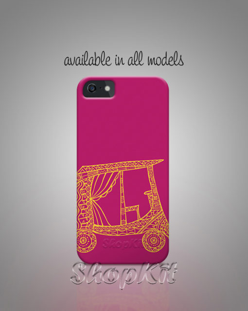 rickshaw outlines on dark pink background of Customize Mobile Cover