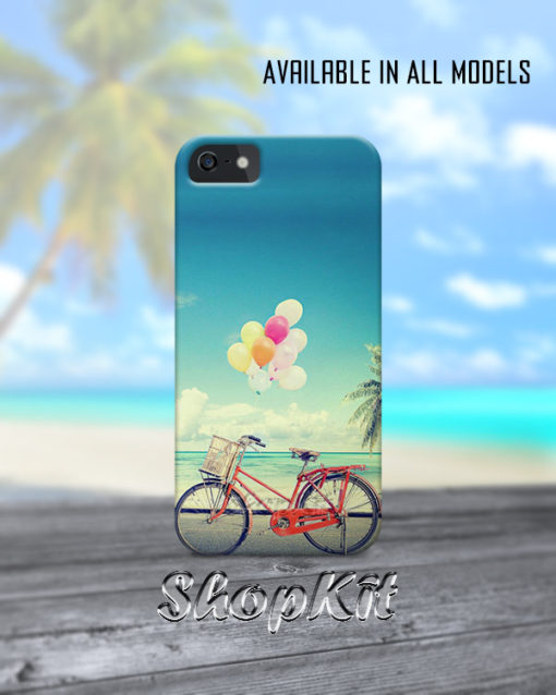 Vintage cycle and balloons on the beach mobile cover